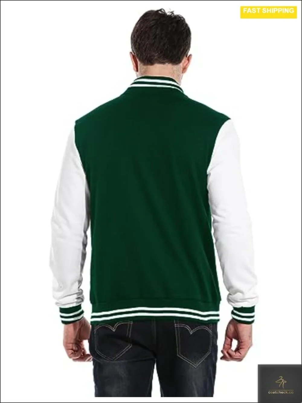 Slim Fit Cotton Varsity Jacket with Snap Closure